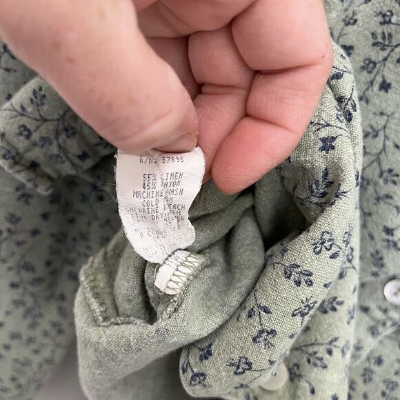 Requirements | Vintage Sage Green Linen Blend Floral Button Top Large Prairie - Picture 4 of 5